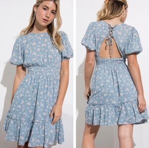 NWT Time After Time boho relaxed flowy dress, gather waist, cutout back Sz S, L